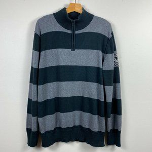 Nautica Sweater‎ Mens XXL 1/4 Zip Pullover Striped Knit Long Sleeve Patch Cotton